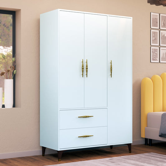 Perlomi 3 kapaklı 11 Raflı Gardırop Elbise Dolabı Beyaz PER DLP 003