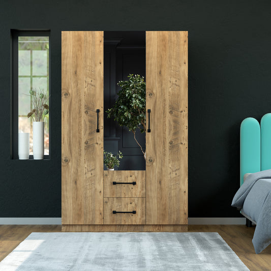 Perlomi 3 Kapaklı 3 Bölmeli 4 Bölmeli 2 Çekmeceli Aynalı Dolap Atlantik Çam PER DLP 005