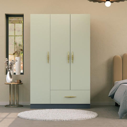 Perlomi 3 kapaklı 11 Raflı , Çekmeceli Gardırop Elbise Dolabı Karbon Gri/Sahra PER DLP 006