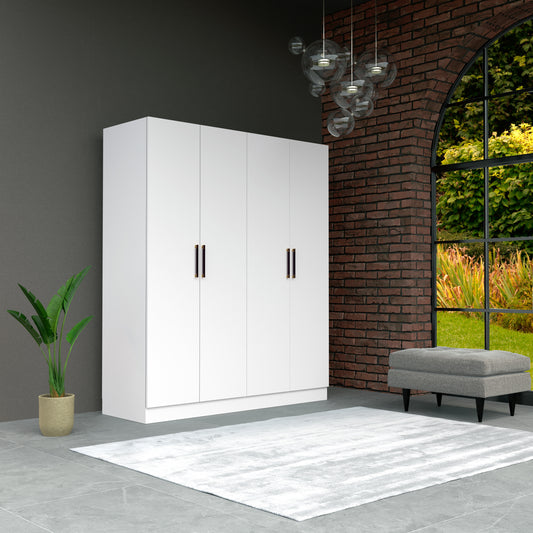 Perlomi 4 Kapaklı 6 Raflı Gardırop Elbise Dolabı Beyaz PER DLP 007