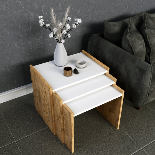 Perlomi 3'lü sehpa Atlantik Çam/Beyaz PER SHP 004