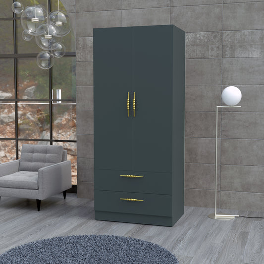 Perlomi 2 Kapaklı 2 çekmeceli 2 Bölmeli Elbise Dolabı Karbon Gri PER DLP 012