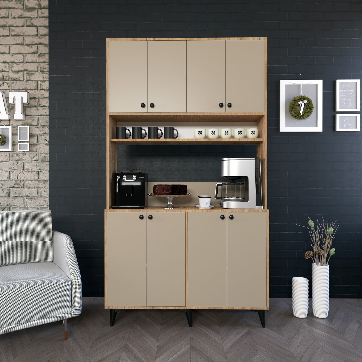Perlomi 8 Kapaklı Çok Amaçlı Mutfak Erzak Kiler Standı Dolap Sahra/Kahverengi PER KHV 003