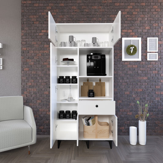 Perlomi 5 Kapaklı 9 Raflı Çok Amaçlı Mutfak Erzak Kiler Standı Dolap Beyaz PER KHV 004