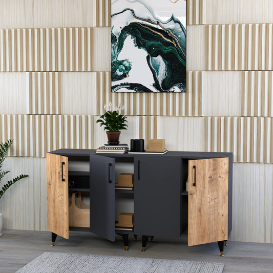 Perlomi Konsol 4 Kapaklı 6 Raflı Konsol Atlantik Çam/Sahra PER KNS 001