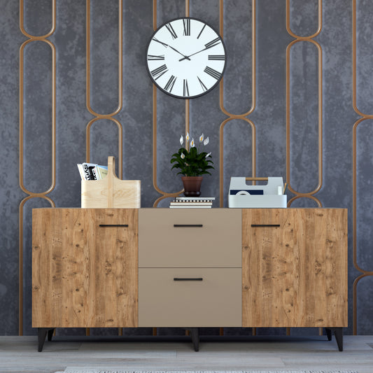 Perlomi Konsol 2 KApaklı 2 Çekmeceli 4 Raflı Konsol Sahra/Atlantik Çam PER KNS 002