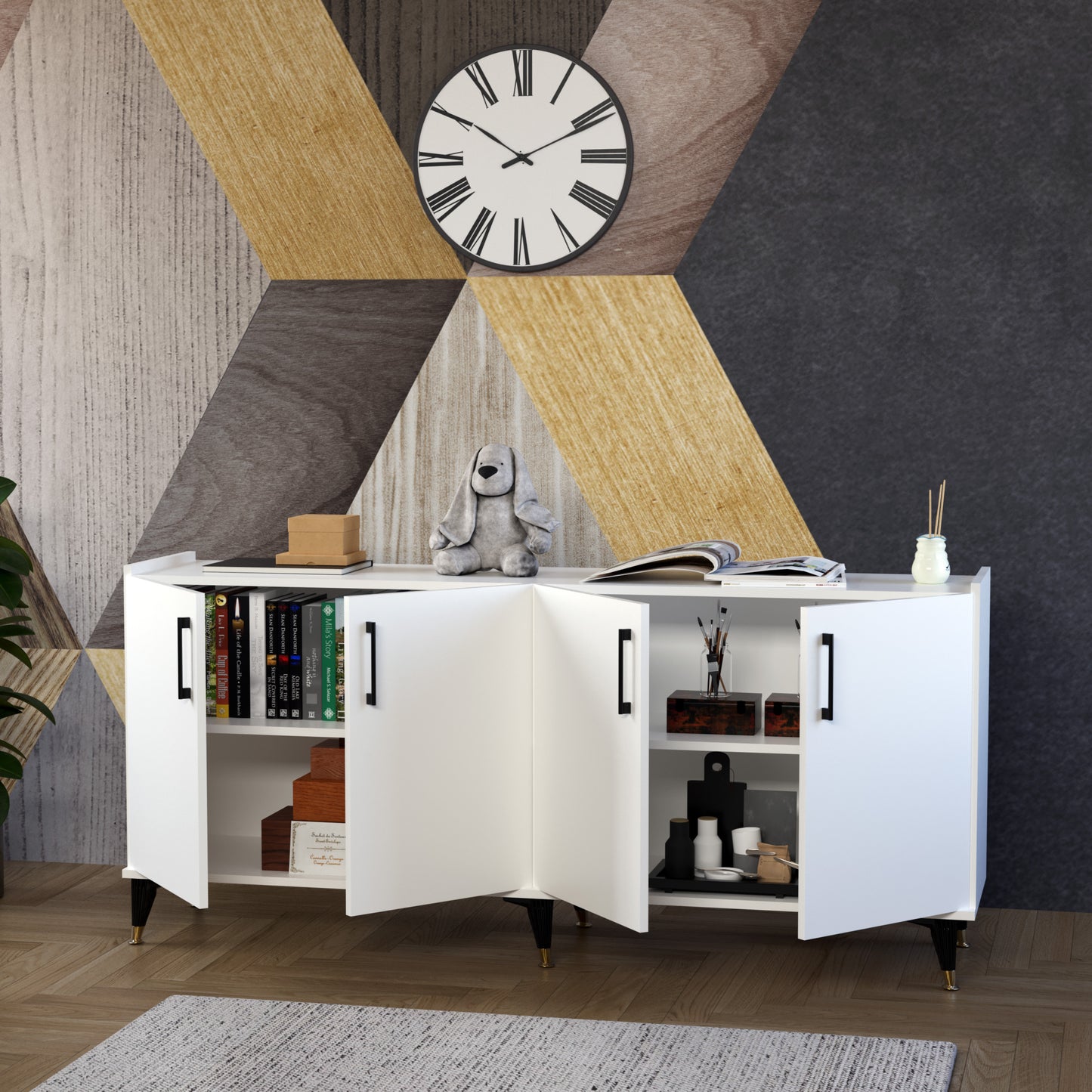 Perlomi Konsol 4 Kapaklı 4 Raflı Beyaz Konsol PER KNS 003