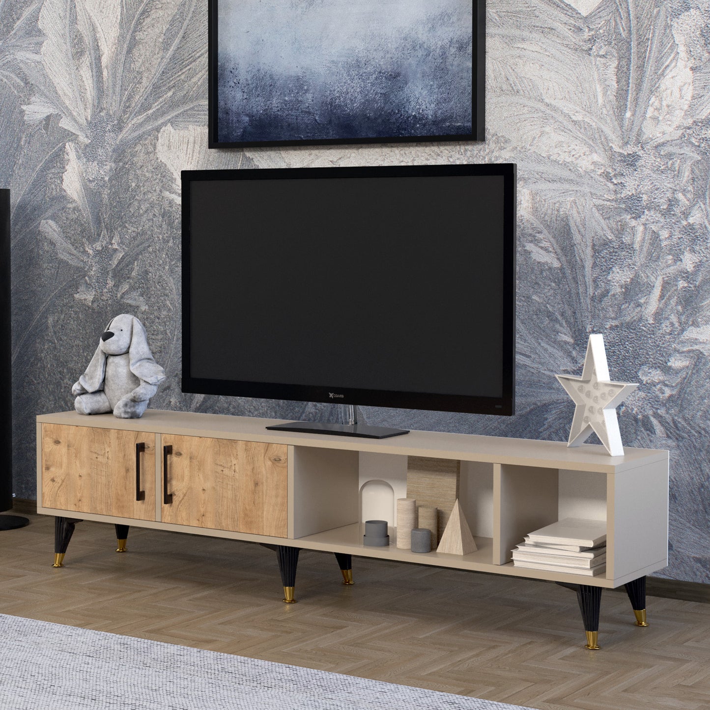 Perlomi Tv Sehpası 2 Kapaklı 4 Bölmeli Atlantik Çam/ Sahra PER TV 003
