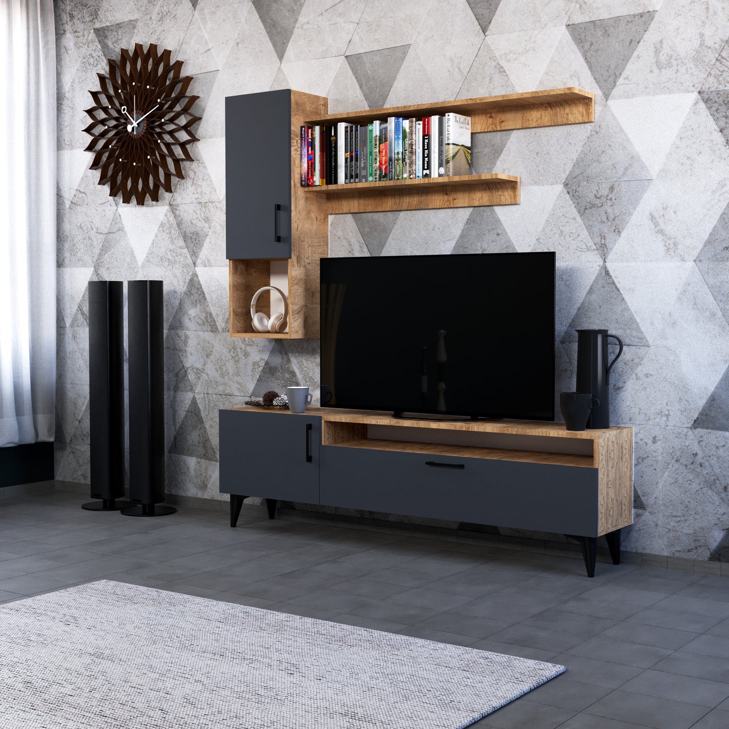 Perlomi Tv Ünitesi 3 Kapaklı 6 Raflı Sahra/ Atlantik Çam PER TV 004