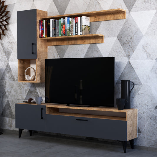 Perlomi Tv Ünitesi 3 Kapaklı 6 Raflı Sahra/ Atlantik Çam PER TV 004