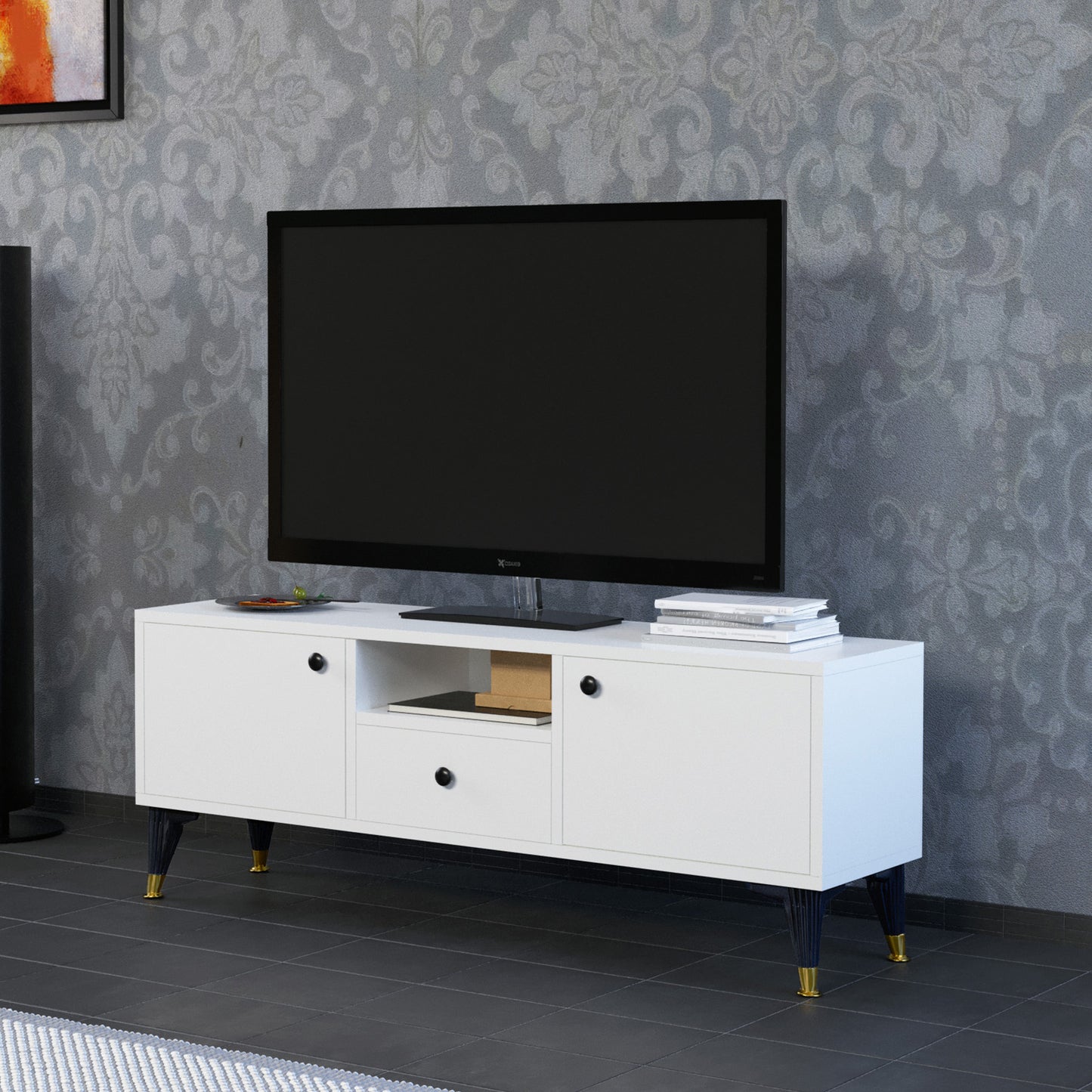 Perlomi Tv Sehpası 2 Kapaklı 1 Çekmeceli 1 Raflı Beyaz PER TV 005
