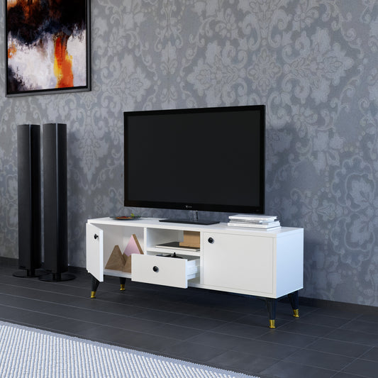 Perlomi Tv Sehpası 2 Kapaklı 1 Çekmeceli 1 Raflı Beyaz PER TV 005