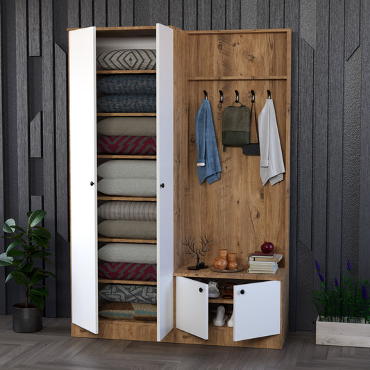 Perlomi 4 Kapaklı Askılı Vestiyer Beyaz/Atlantik Çam PER VST 001