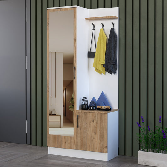 Perlomi 2 Kapaklı Aynalı Askılı Vestiyer Beyaz/Atlantik Çam PER VST 002