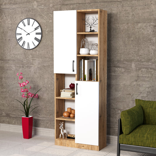 Perlomi Dekoratif Kitaplık 2 Kapaklı 12 Raflı Beyaz/Atlantik Çam PER KTP 004