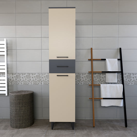 Perlomi 2 Kapaklı 4 Raflı Çekmeceli Çok Amaçlı Banyo Dolabı Sahra/Gri PERB007