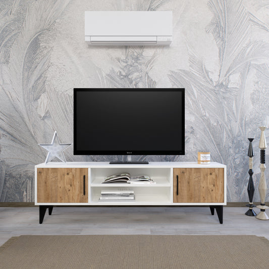 Perlomi Tv Sehpası 2 Kapaklı 2 Raflı Atlantik Çam / Beyaz PER TV 002