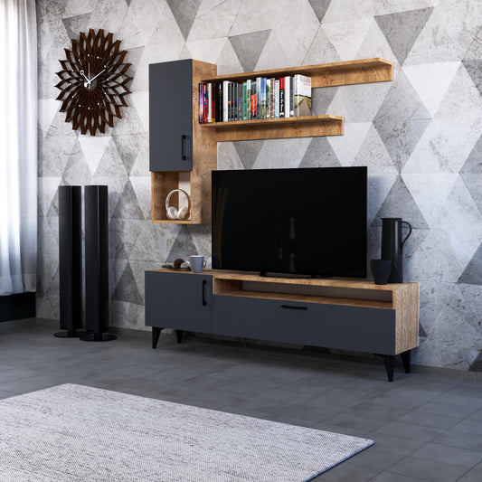 Perlomi Tv Ünitesi 3 Kapaklı 6 Raflı Sahra/ Atlantik Çam PER TV 004